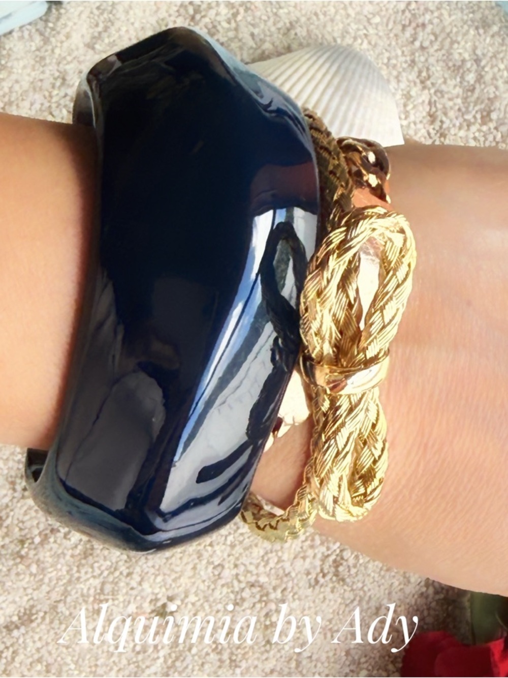 Alquimia Navy Resin Cuff with Gold Braided Bracelet Set
